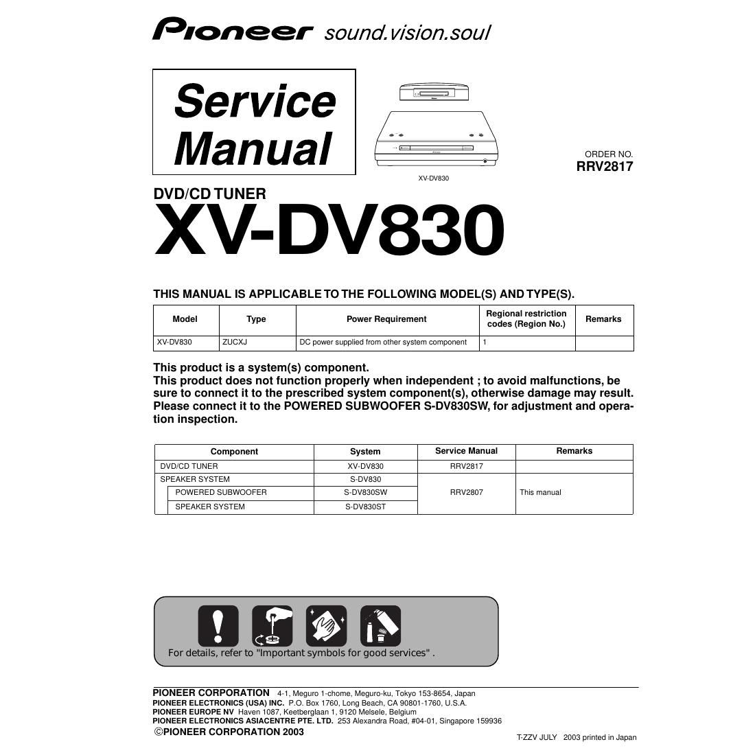 pioneer xvdv 830 service manual