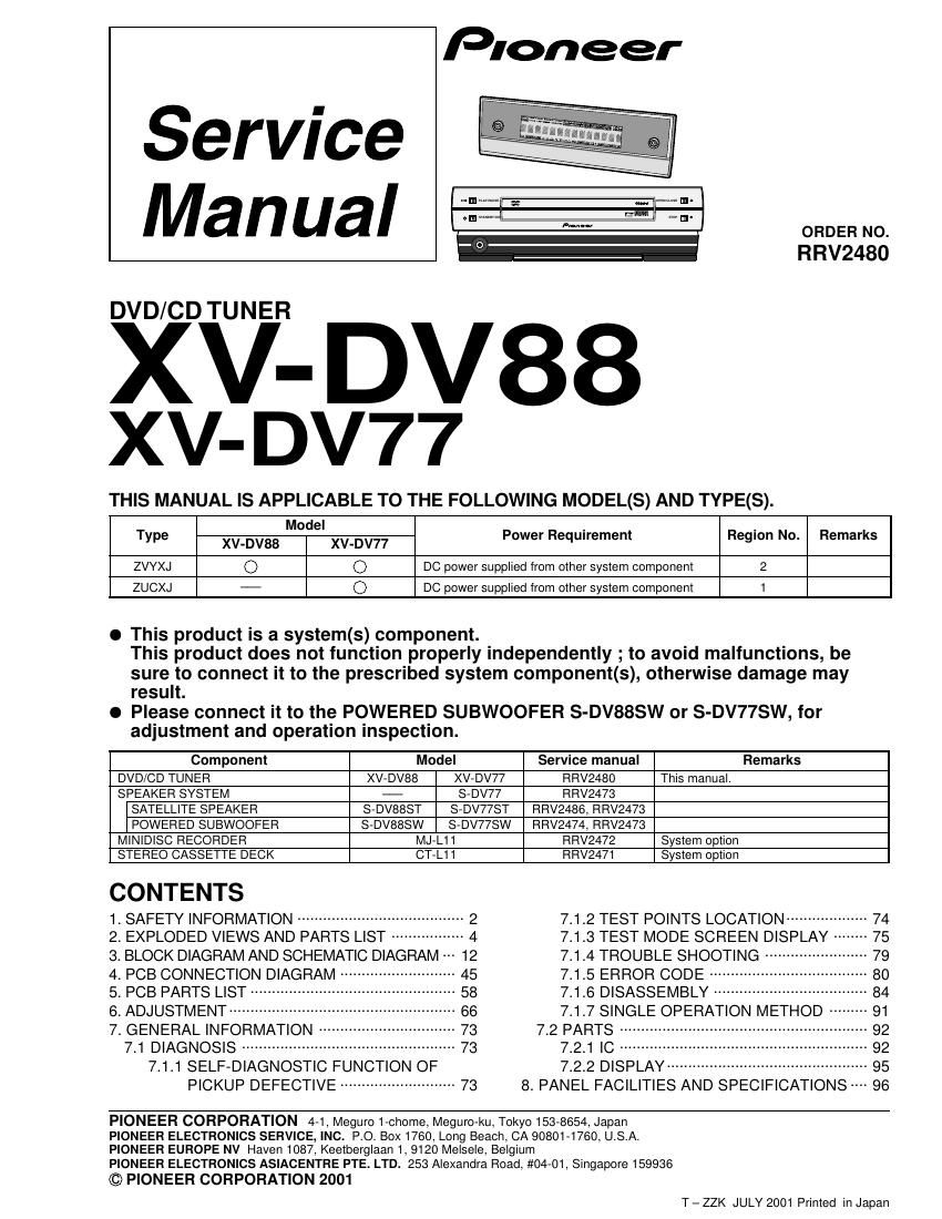 pioneer xvdv 88 service manual