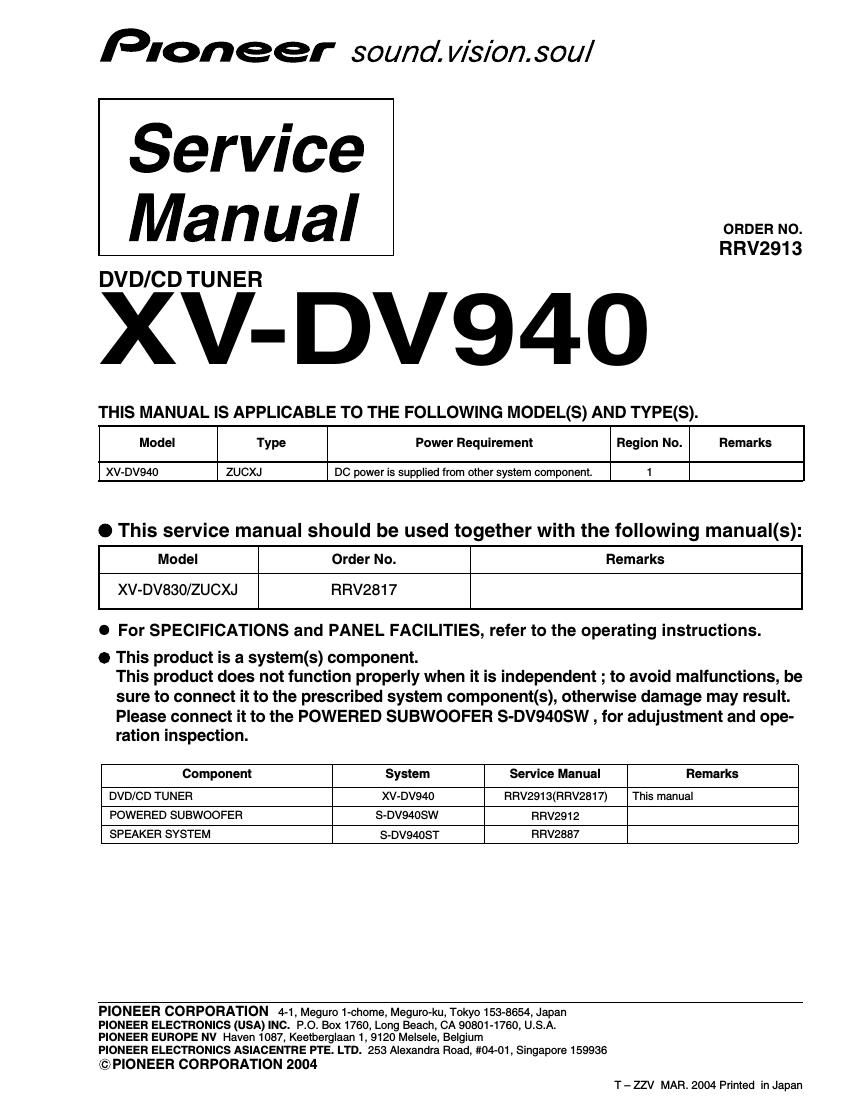 pioneer xvdv 940 service manual