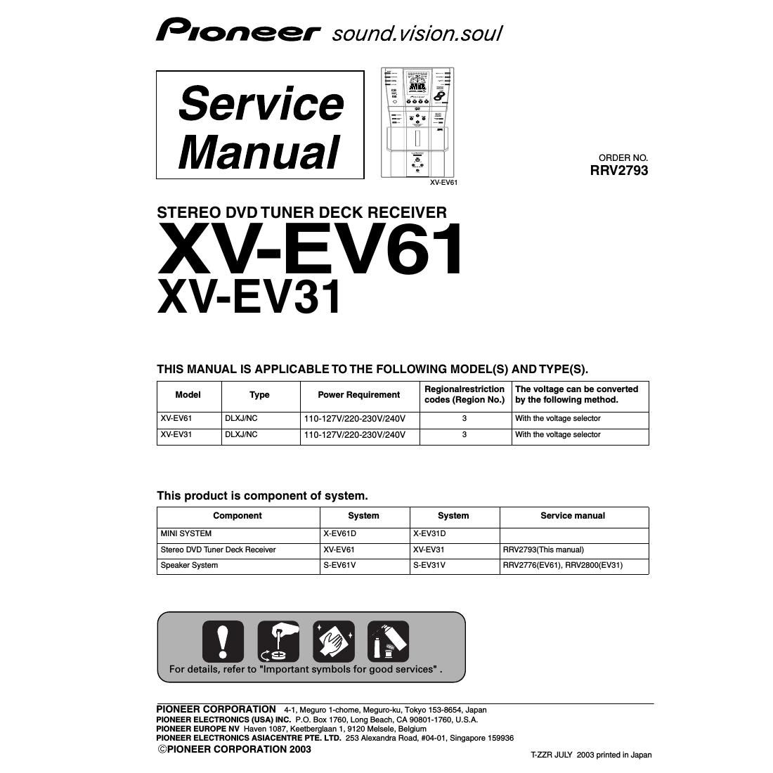 pioneer xvev 31 service manual