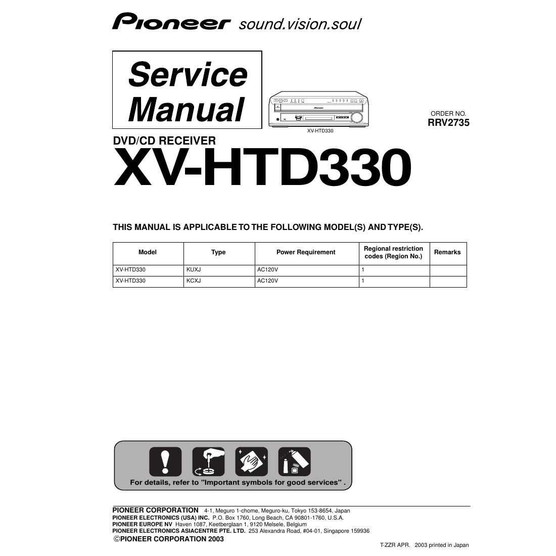pioneer xvhtd 330 service manual
