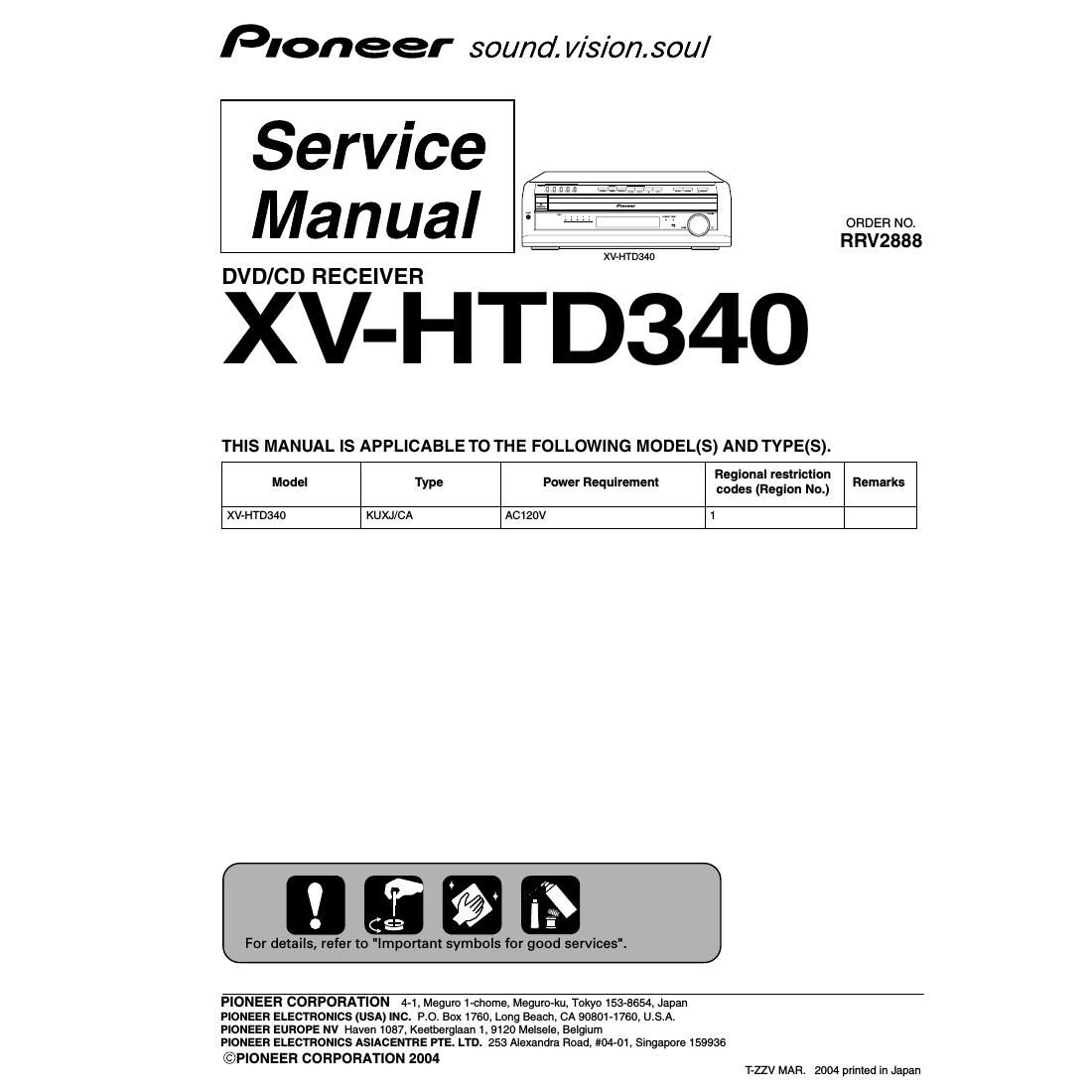 pioneer xvhtd 340 service manual
