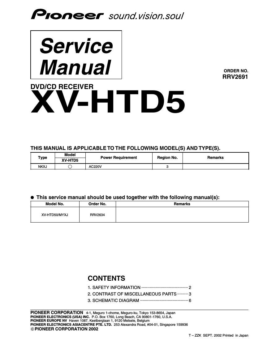 pioneer xvhtd 5 service manual