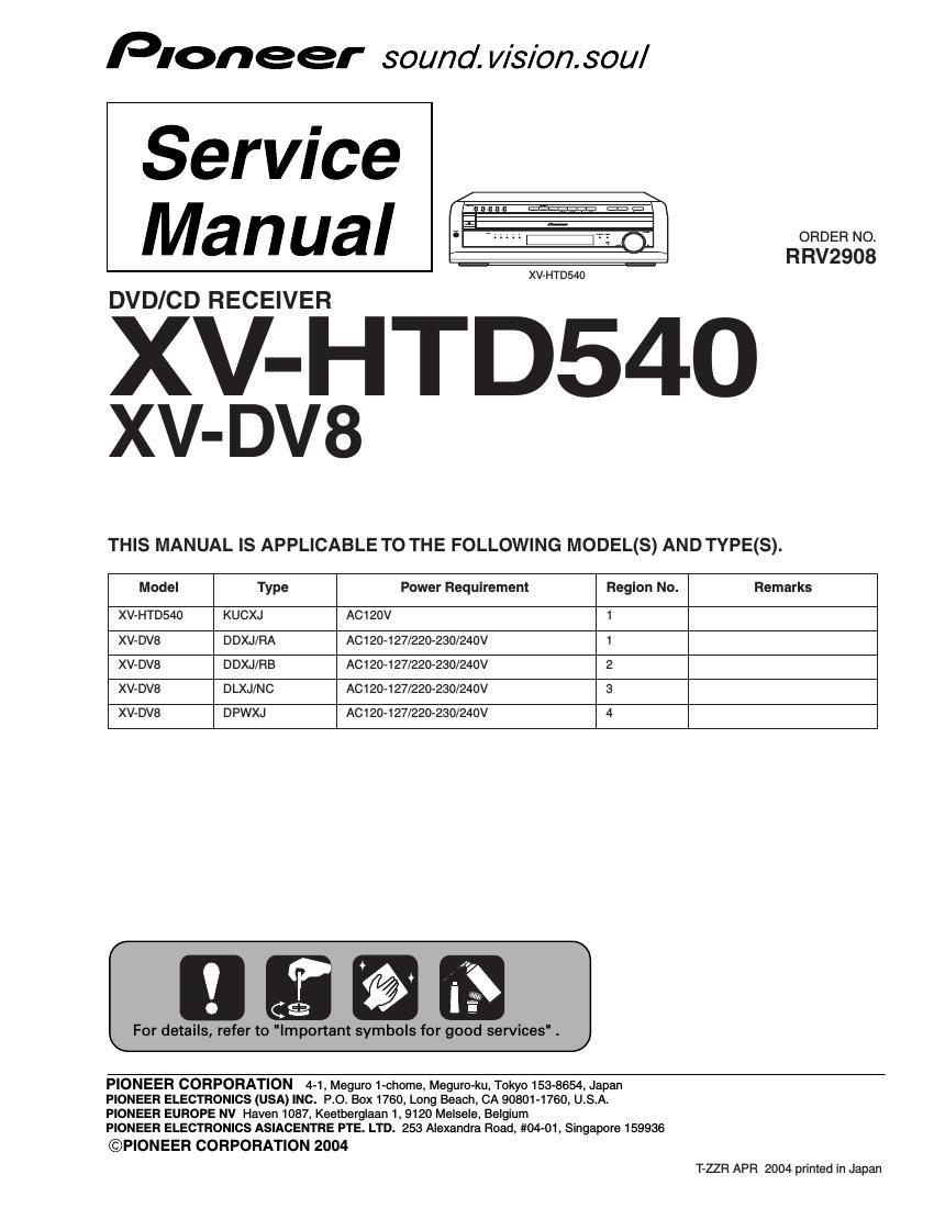 pioneer xvhtd 540 service manual
