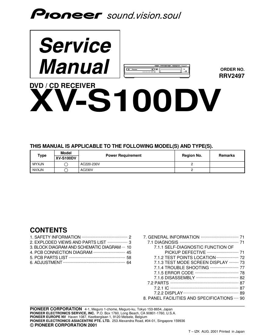 pioneer xvs 100 dv service manual
