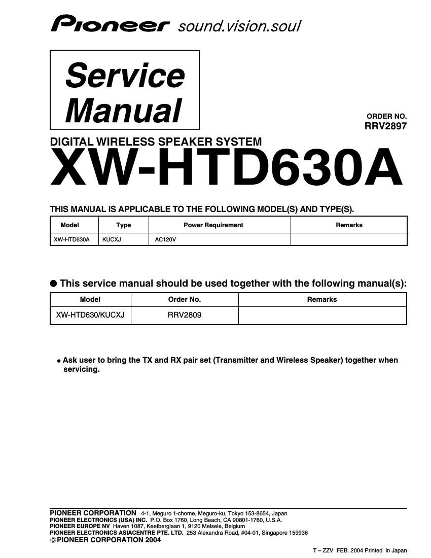 pioneer xwhtd 630 a service manual