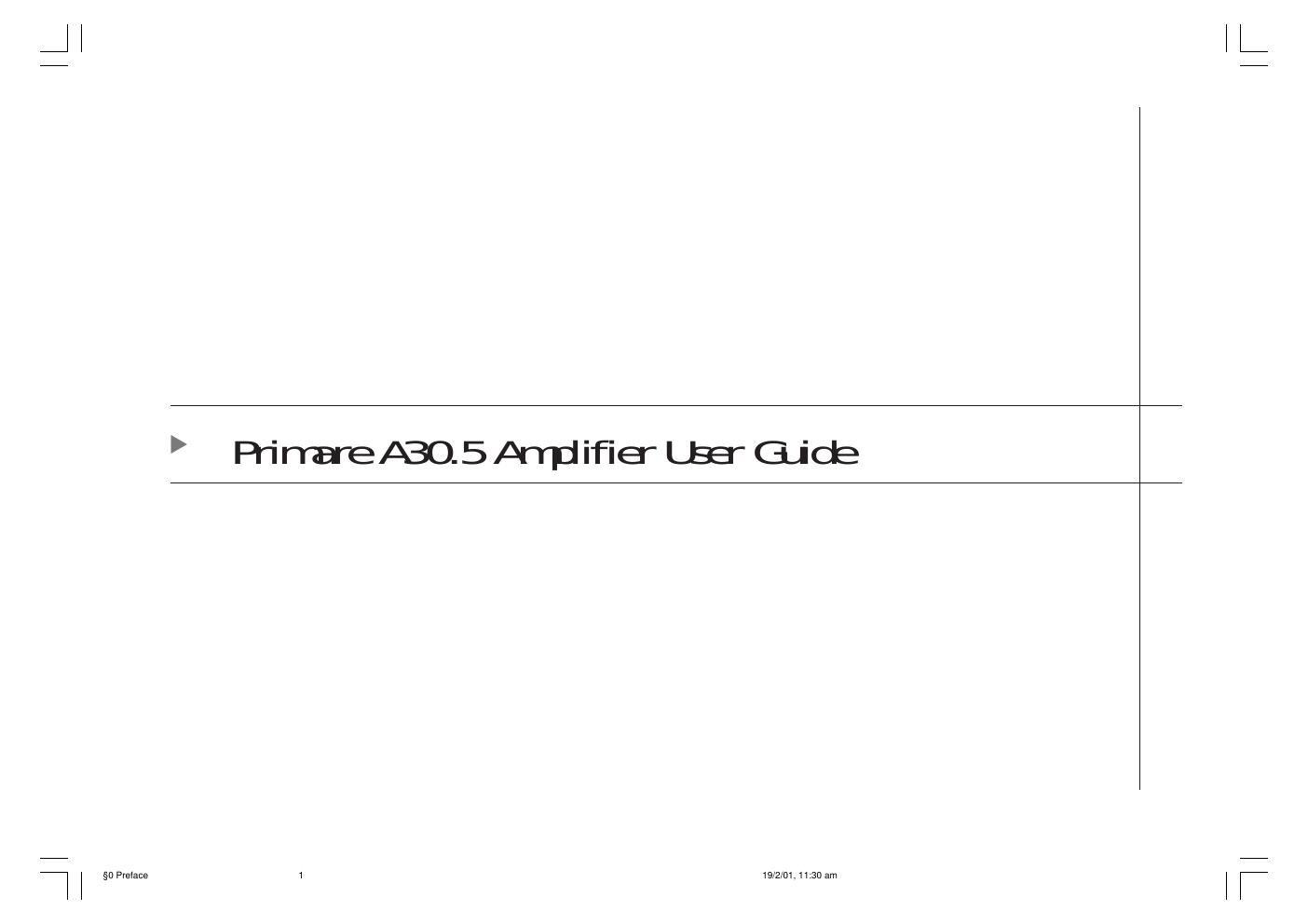 primare a 30 5 owners manual