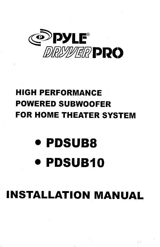 pyle pdsub 8 10 owners manual