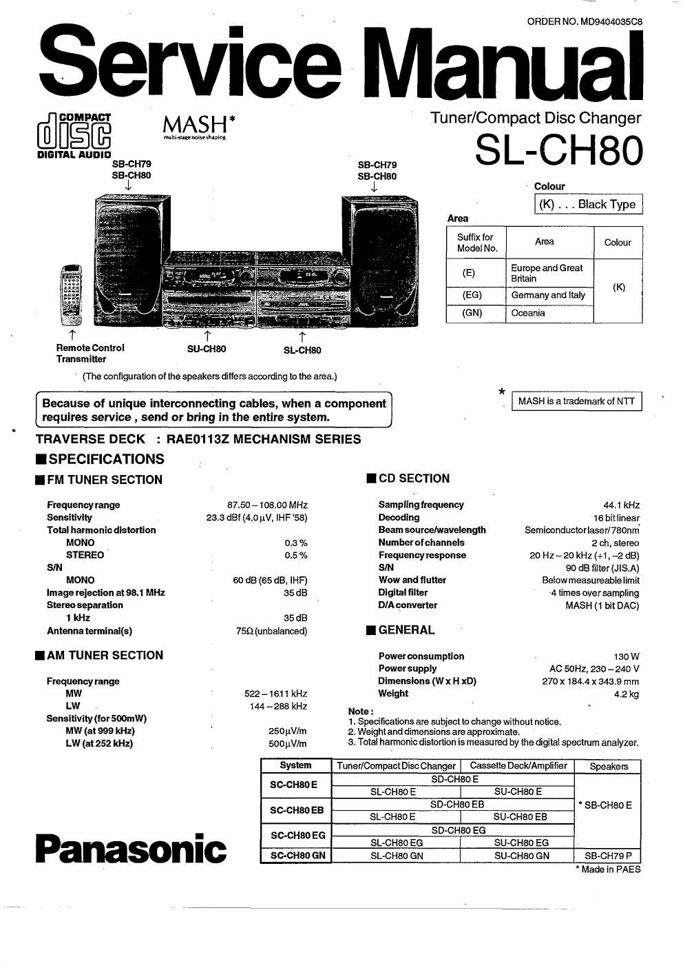 panasonic sl ch 80 service manual
