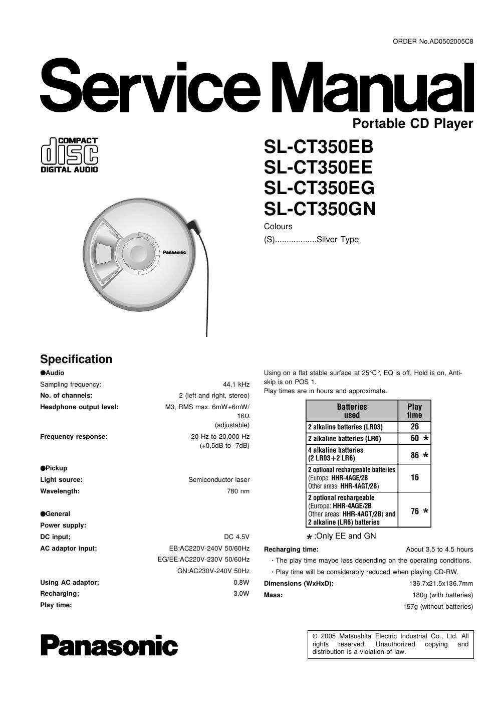 panasonic sl ct 350 eb service manual