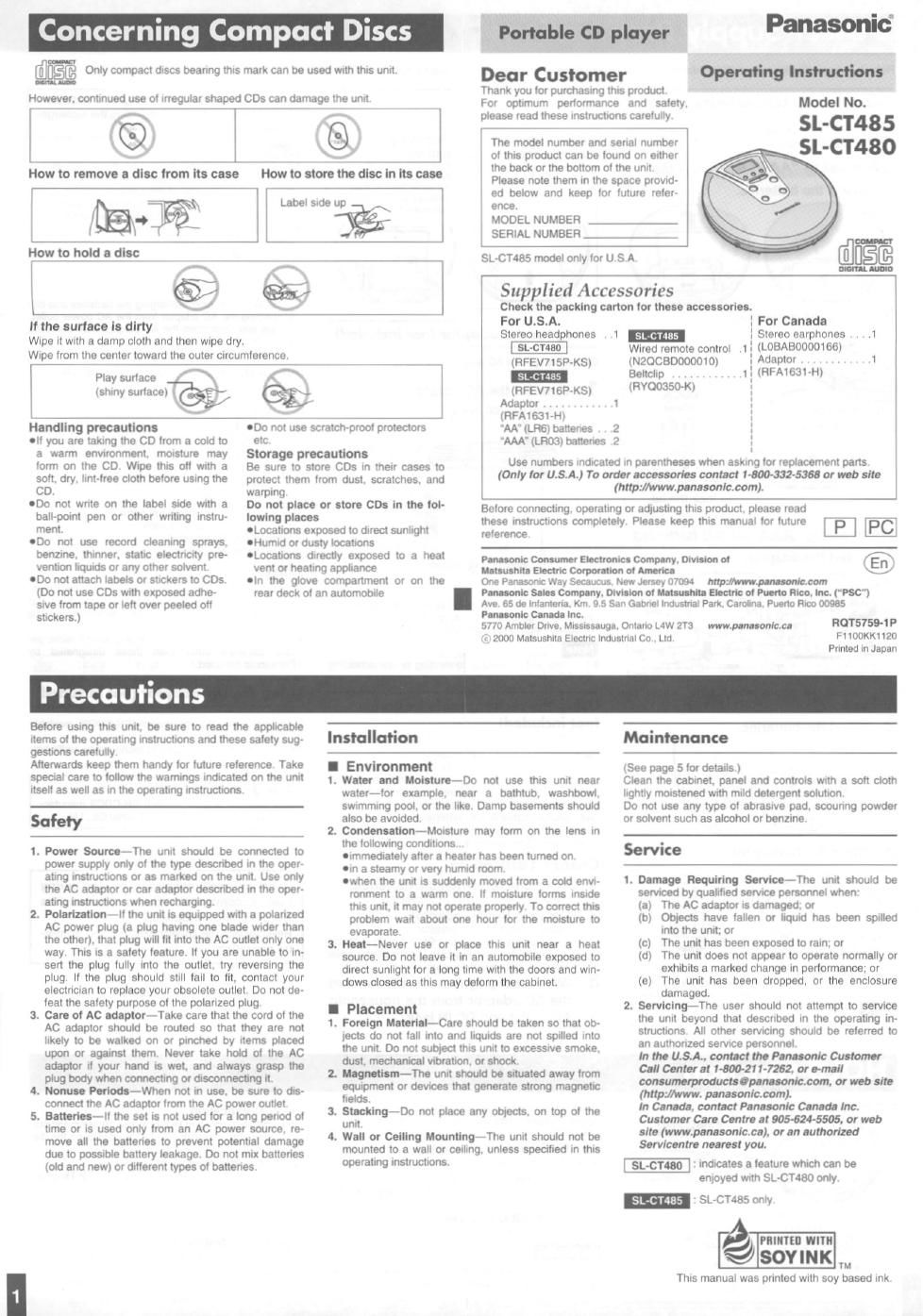 panasonic sl ct 485 owners manual