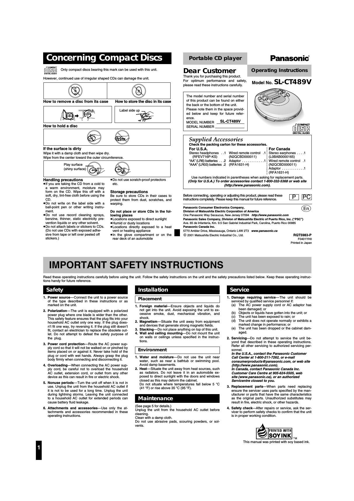 panasonic sl ct 489 v owners manual