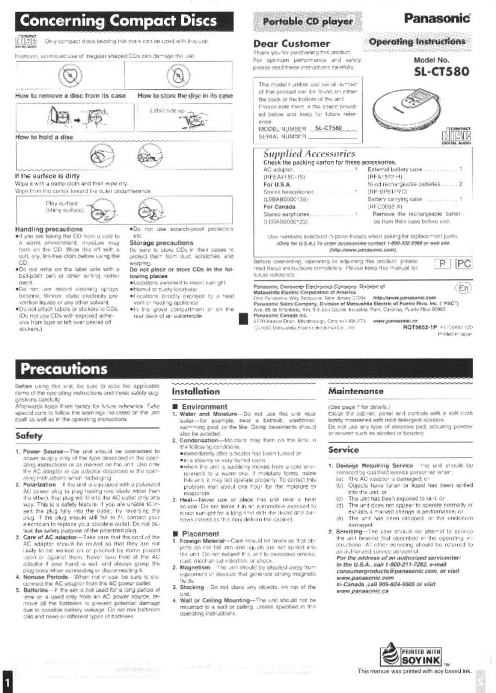 panasonic sl ct 580 owners manual