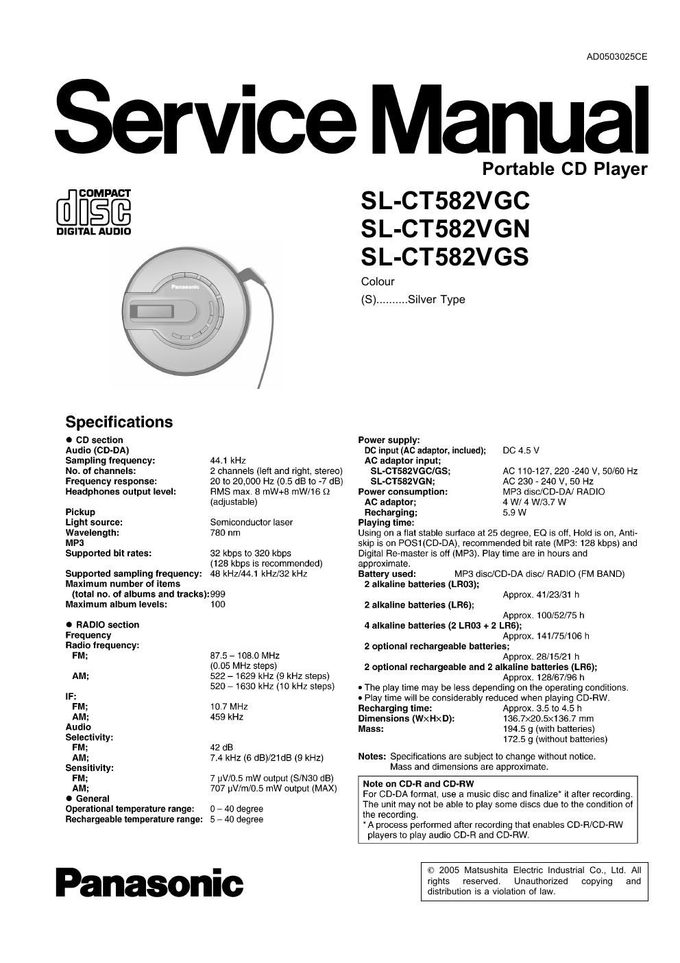 panasonic sl ct 582 vgc service manual