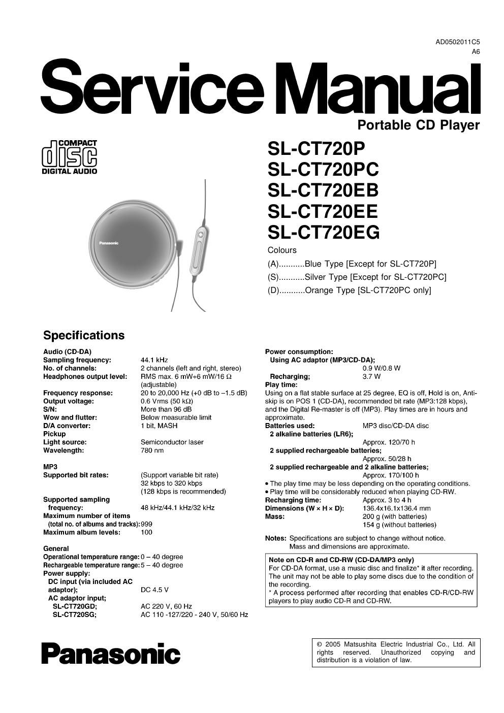 panasonic sl ct 720 eb service manual