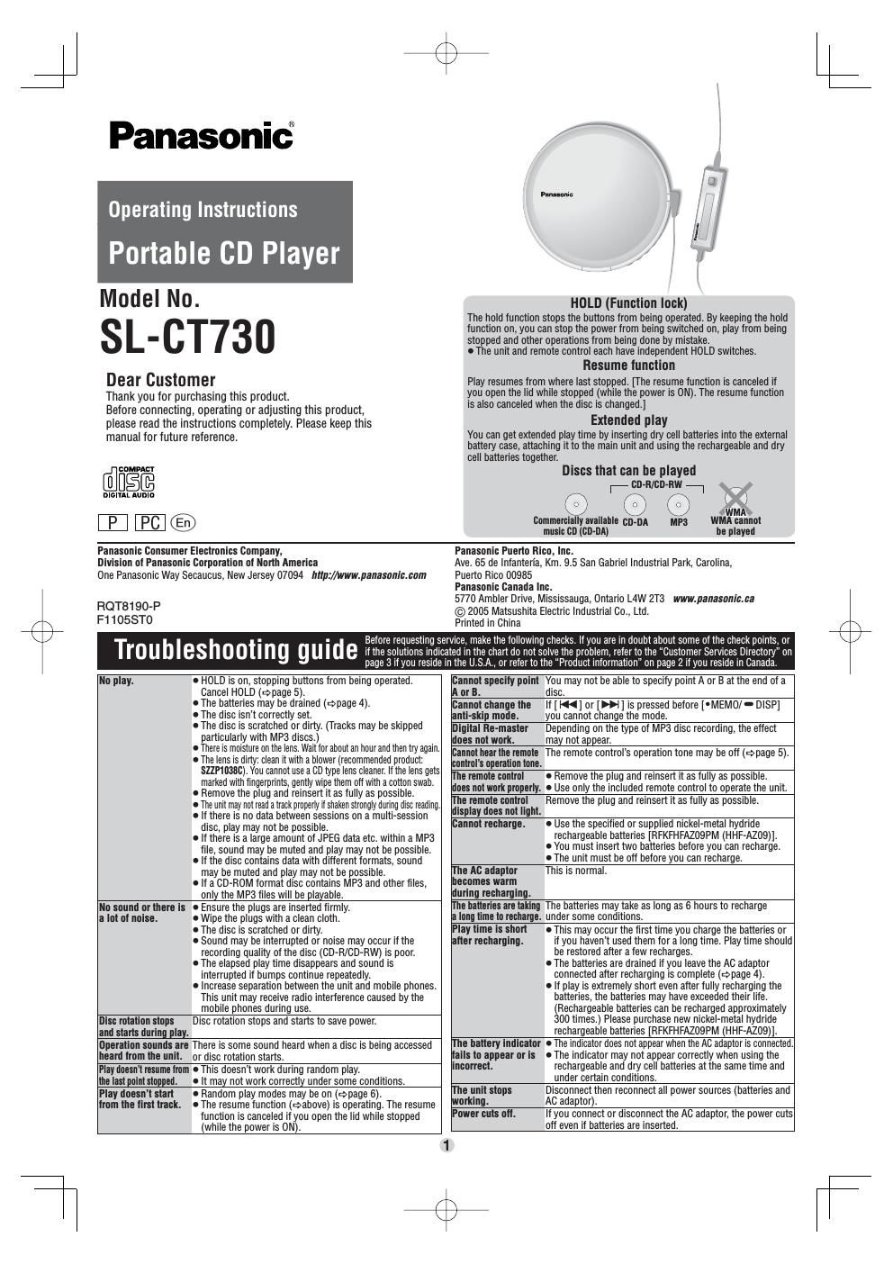 panasonic sl ct 730 owners manual