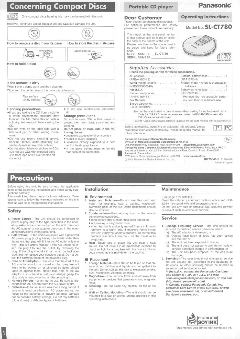 panasonic sl ct 780 owners manual