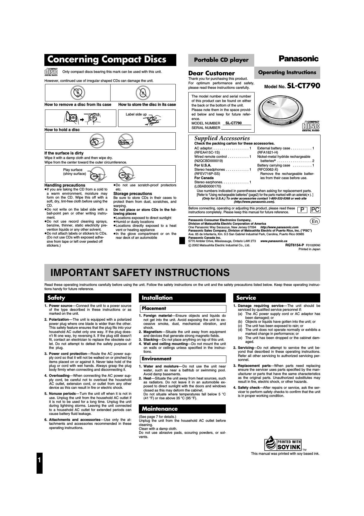 panasonic sl ct 790 owners manual