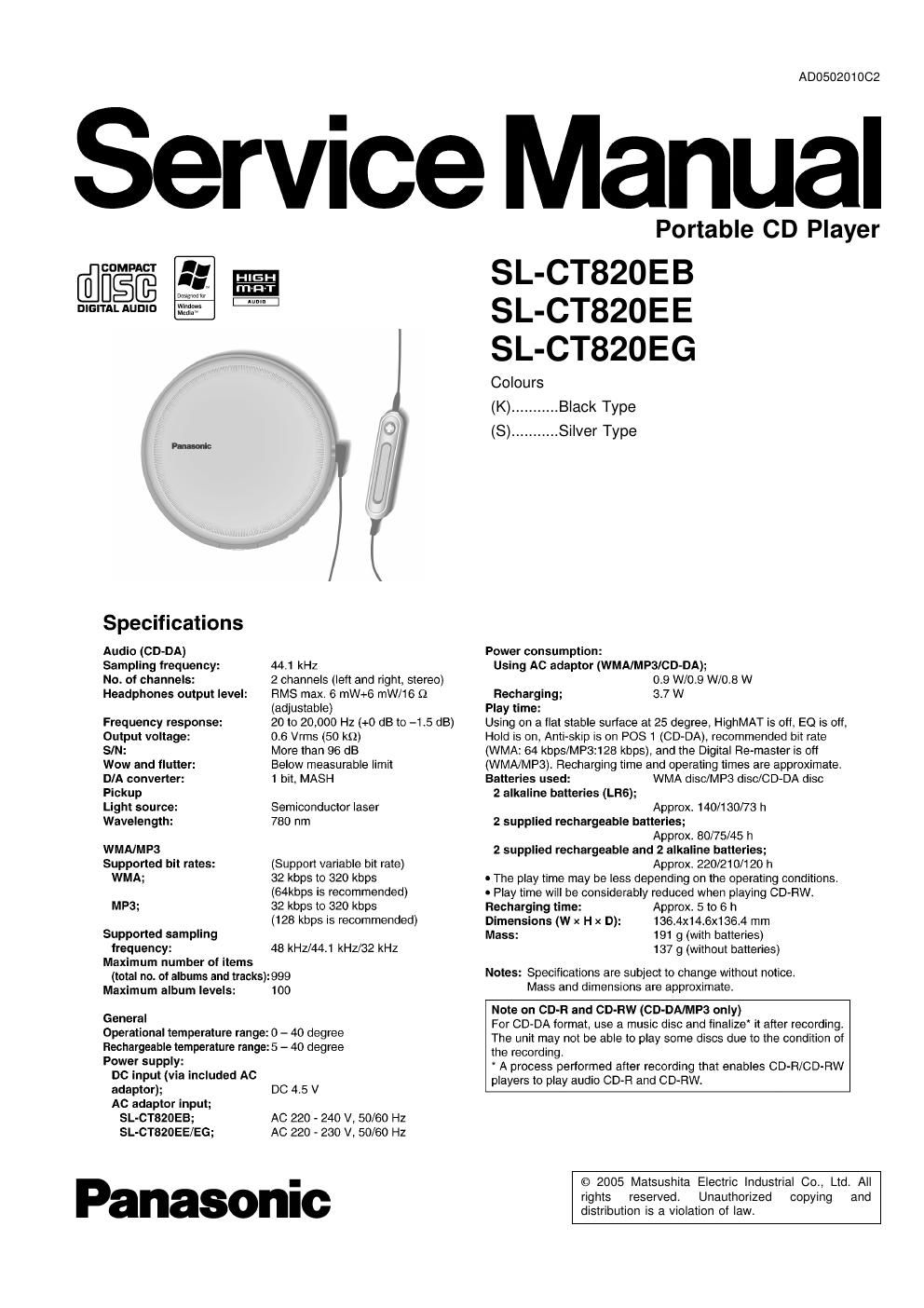 panasonic sl ct 820 eb service manual