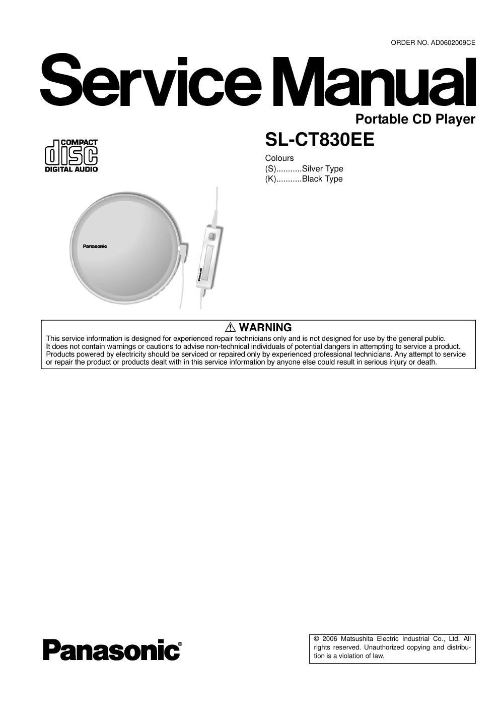 panasonic sl ct 830 ee service manual