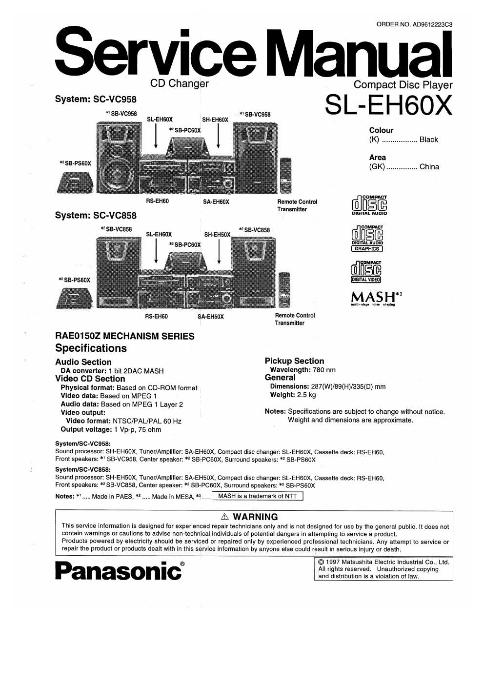 panasonic sl eh 60 x service manual