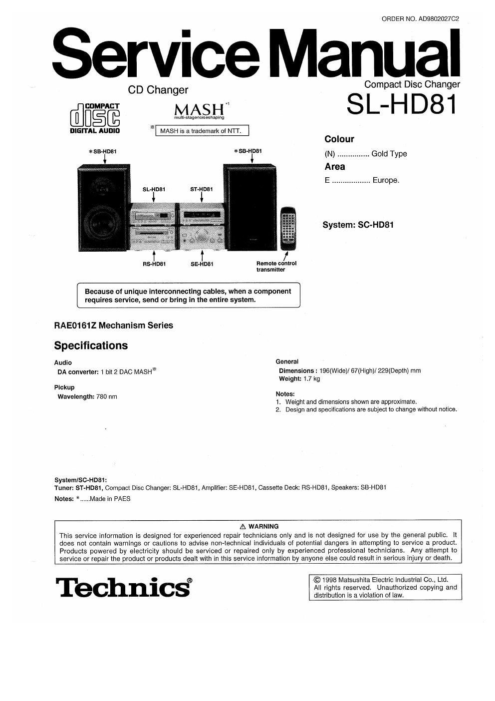 panasonic sl hd 81 service manual