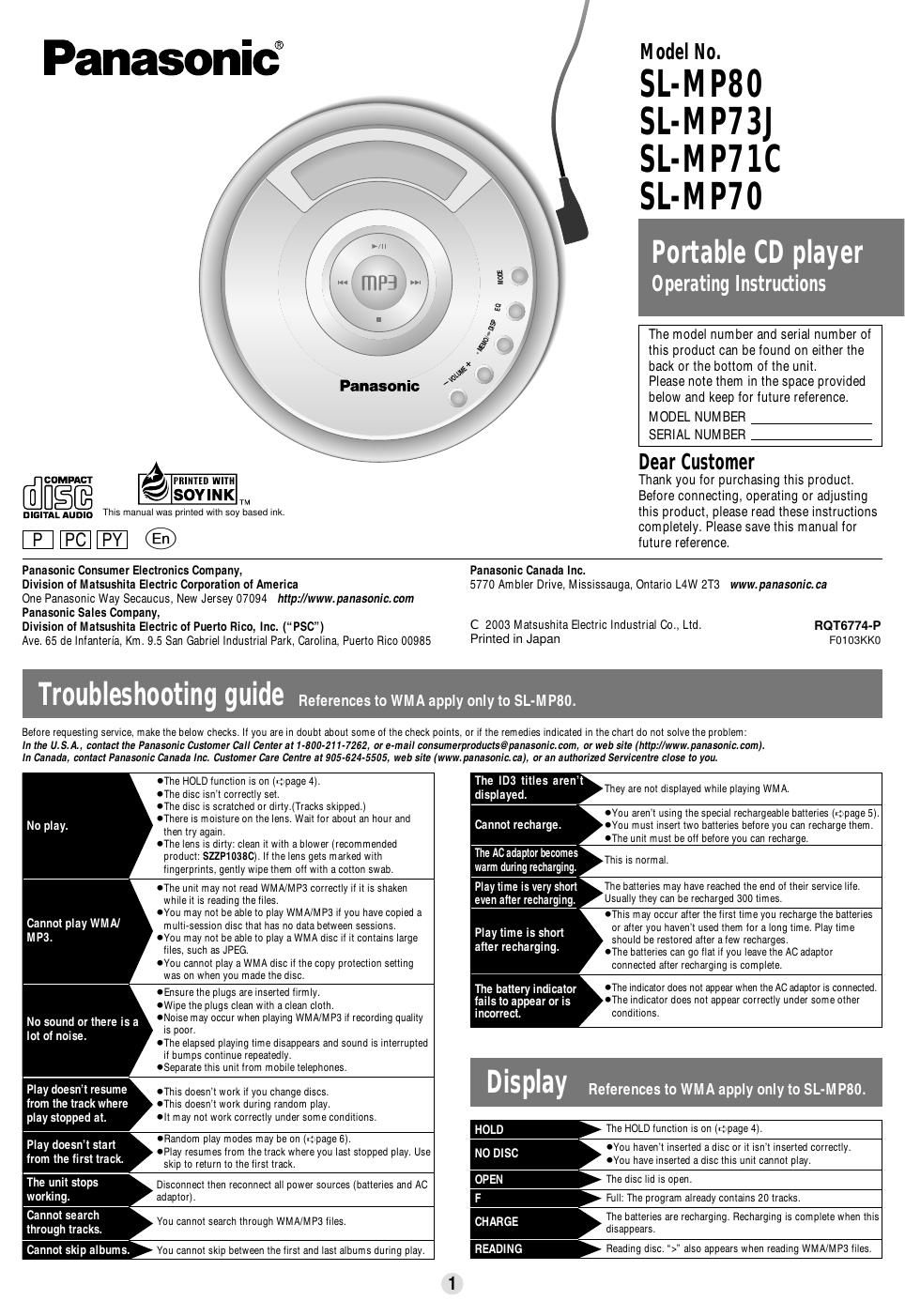 panasonic sl mp 71 c owners manual