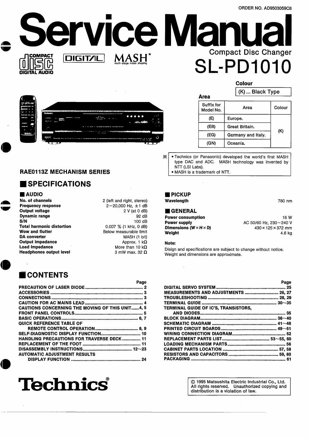 panasonic sl pd 1010 service manual