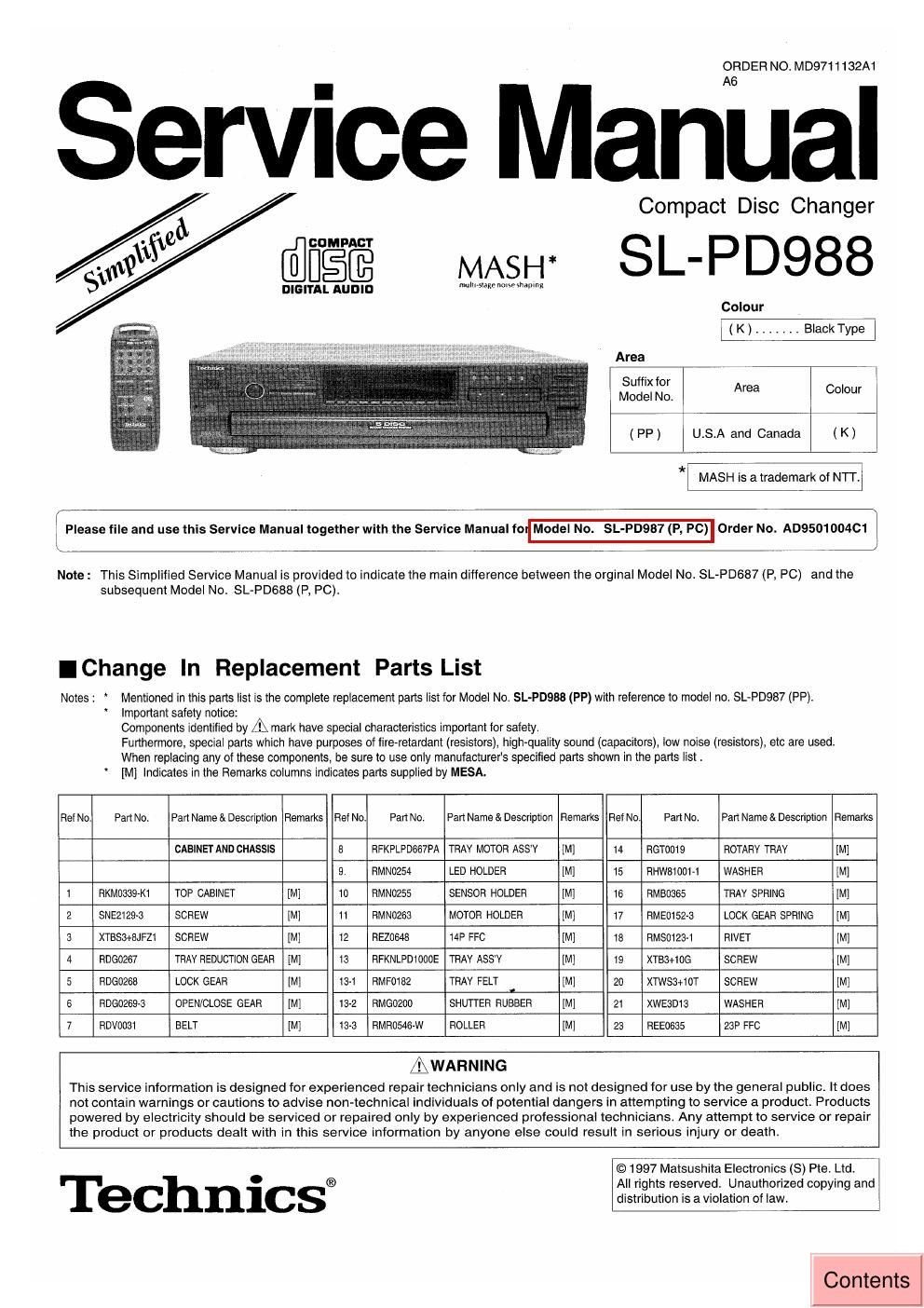 panasonic sl pd 988 service manual