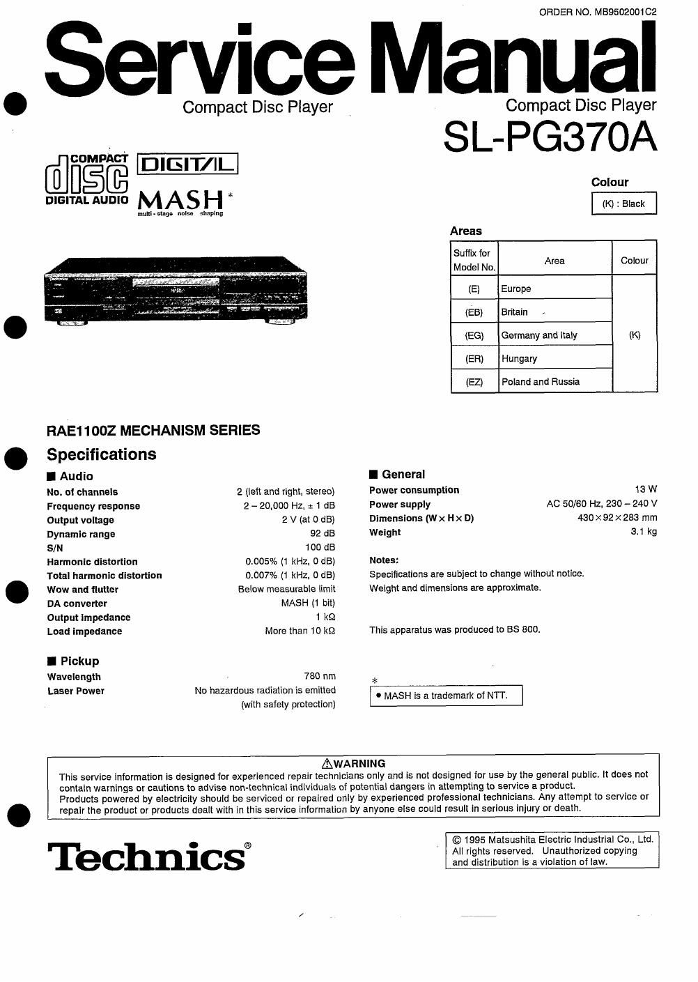 panasonic sl pg 370 a service manual