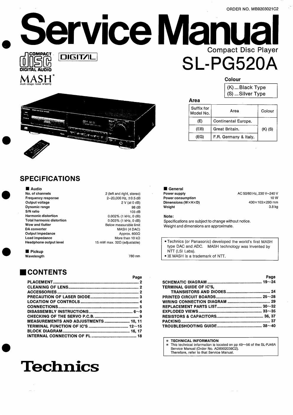 panasonic sl pg 520 a service manual