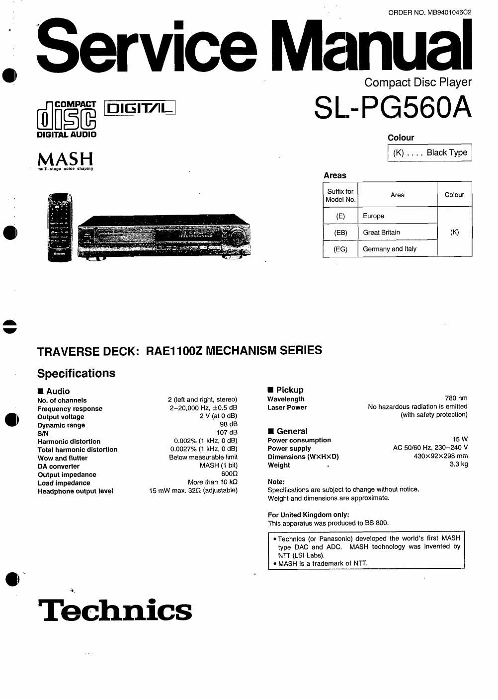 panasonic sl pg 560 a service manual