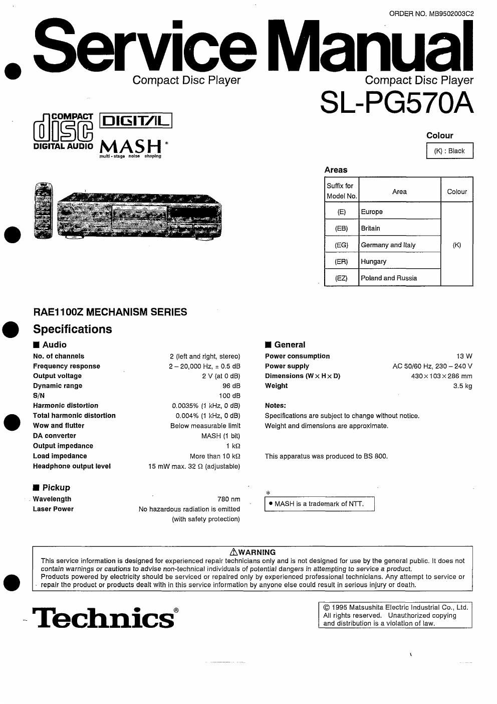 panasonic sl pg 570 a service manual