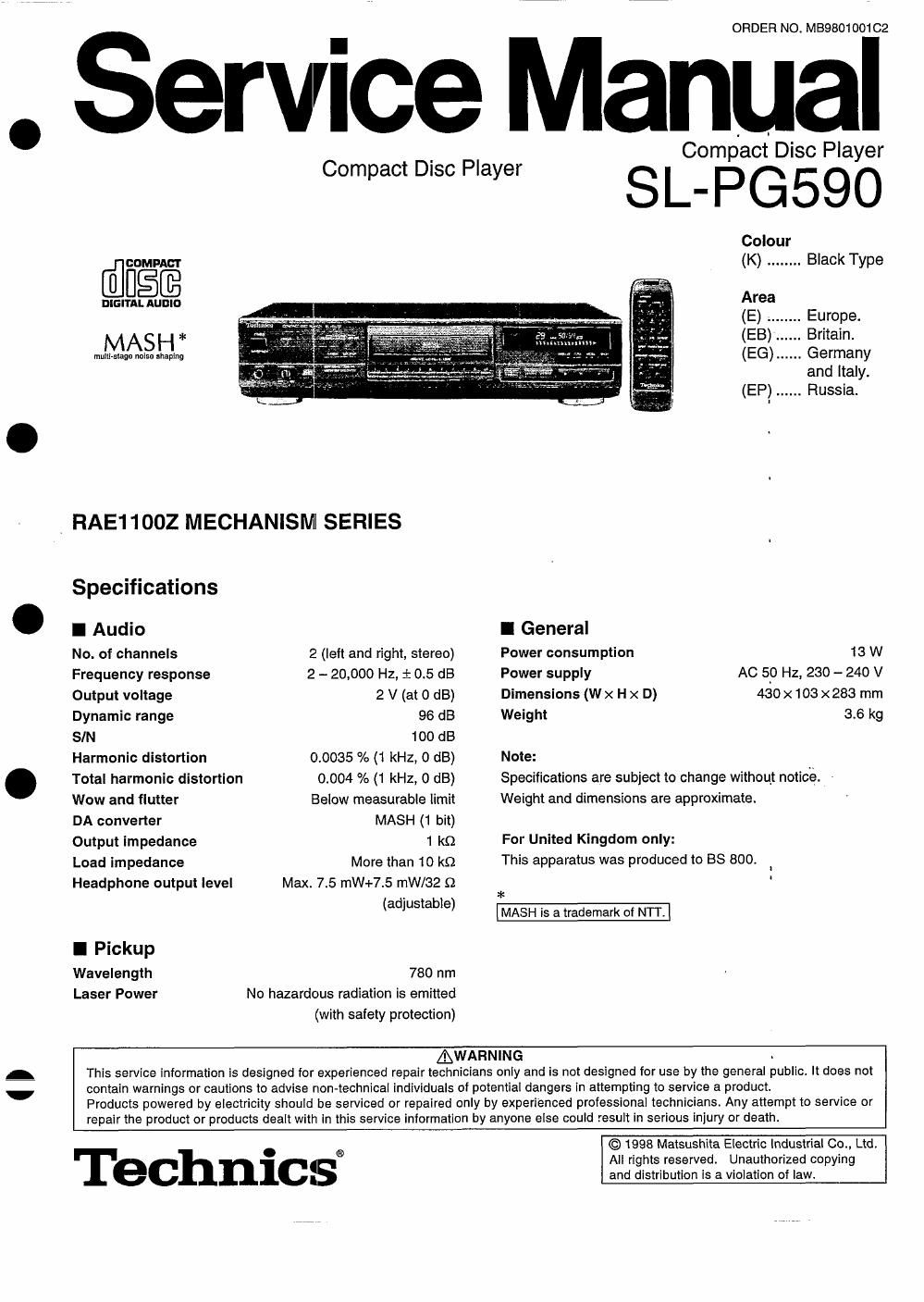 panasonic sl pg 590 service manual
