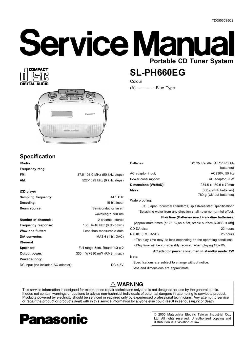 panasonic sl ph 660 eg service manual