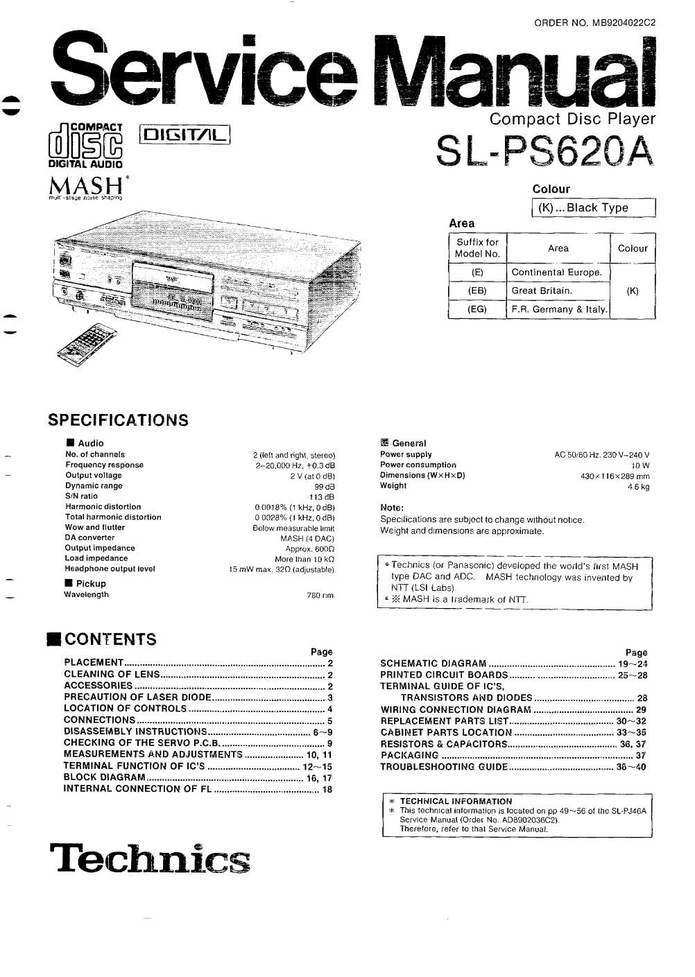 panasonic sl ps 620 a service manual