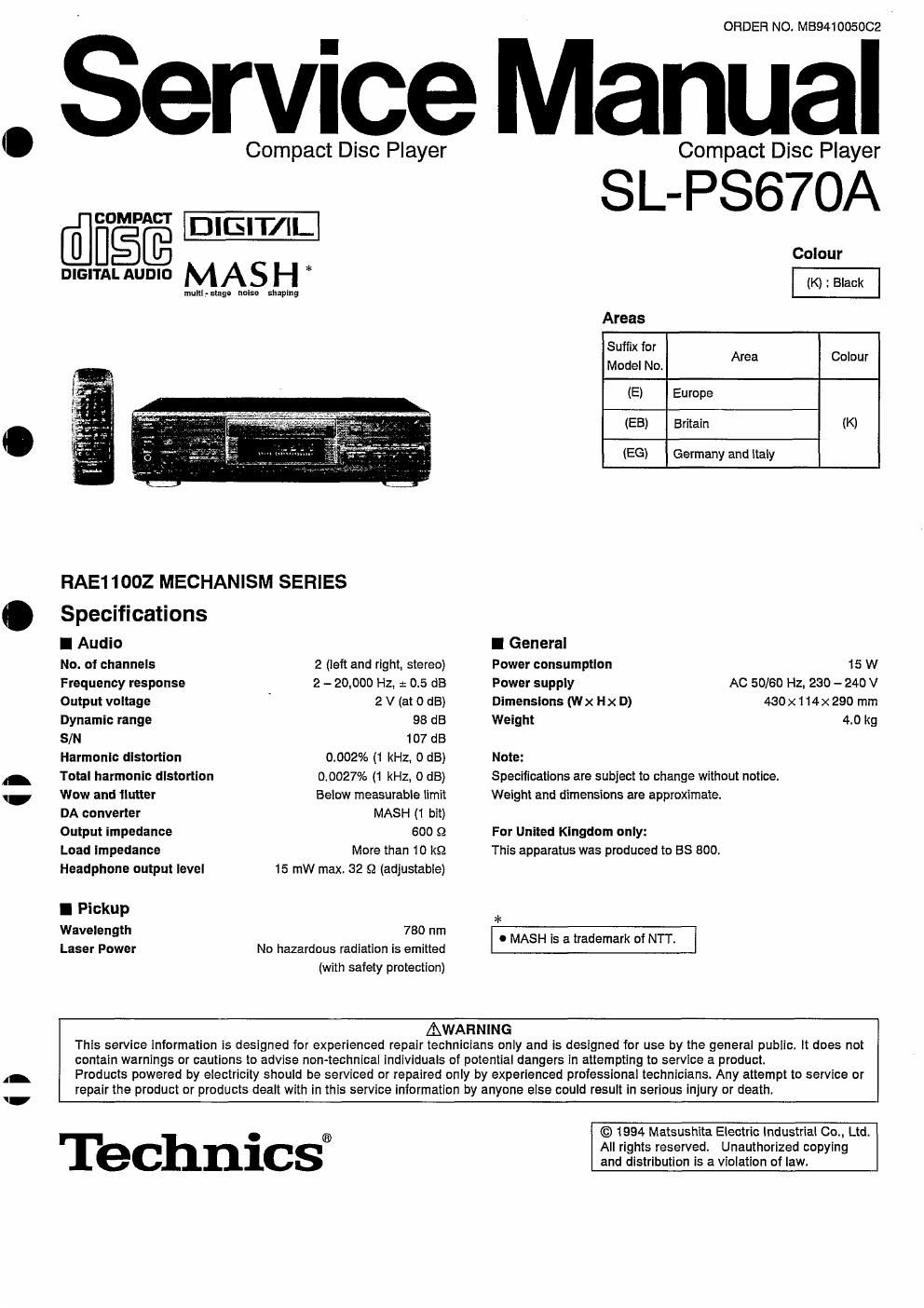 panasonic sl ps 670 a service manual