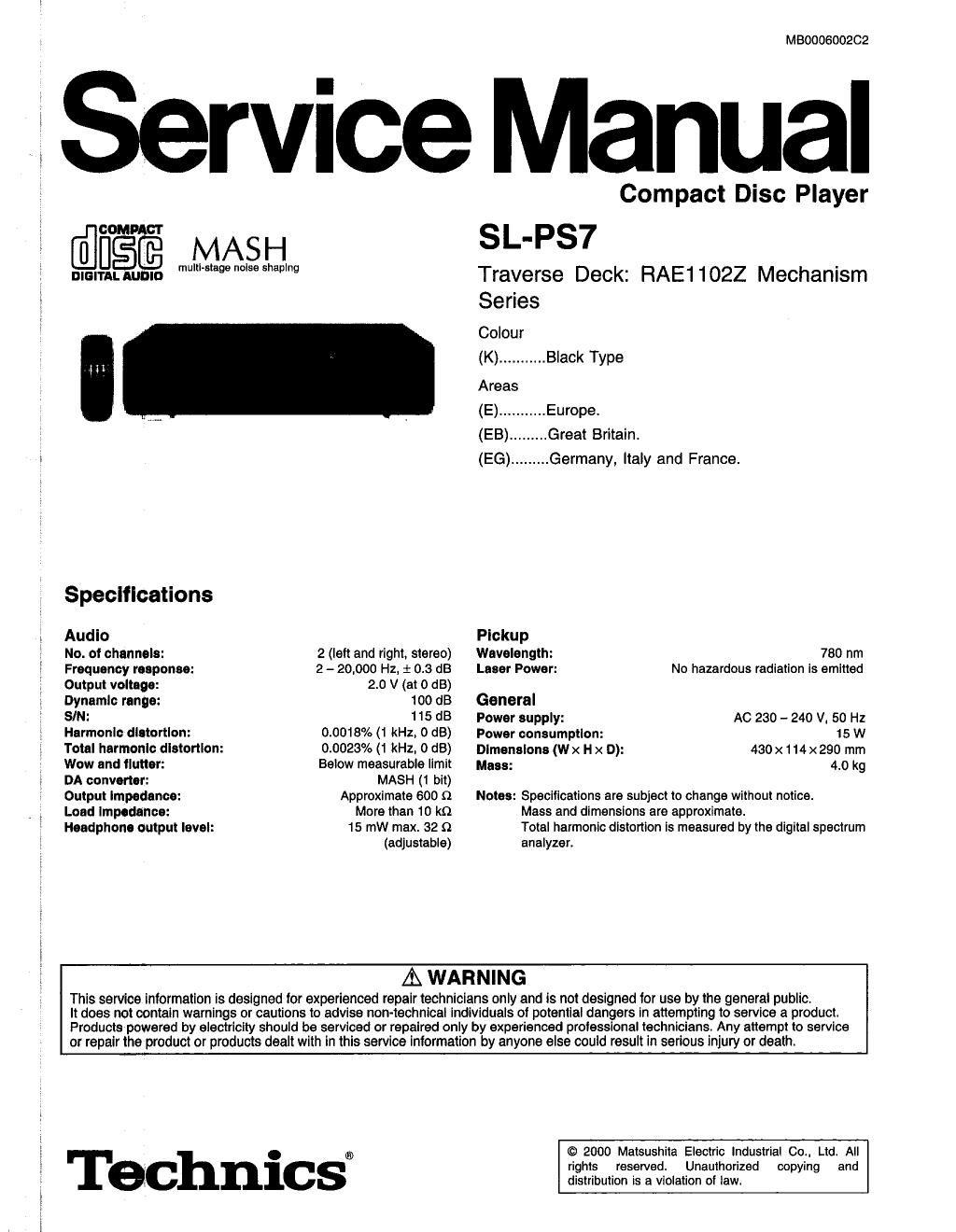 panasonic sl ps 7 service manual