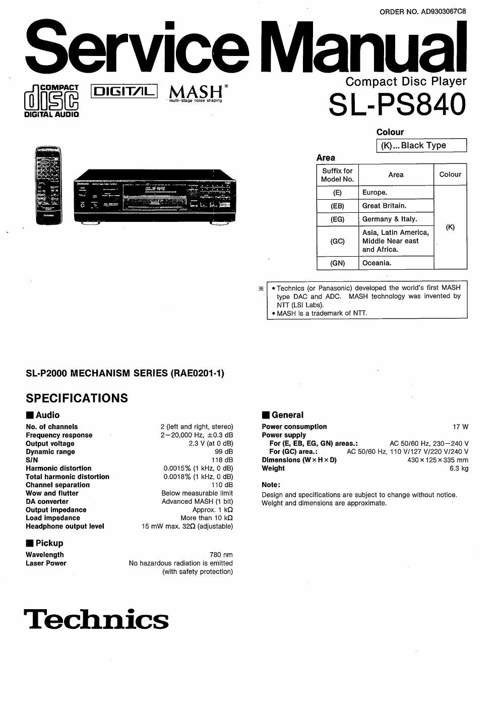 panasonic sl ps 840 service manual