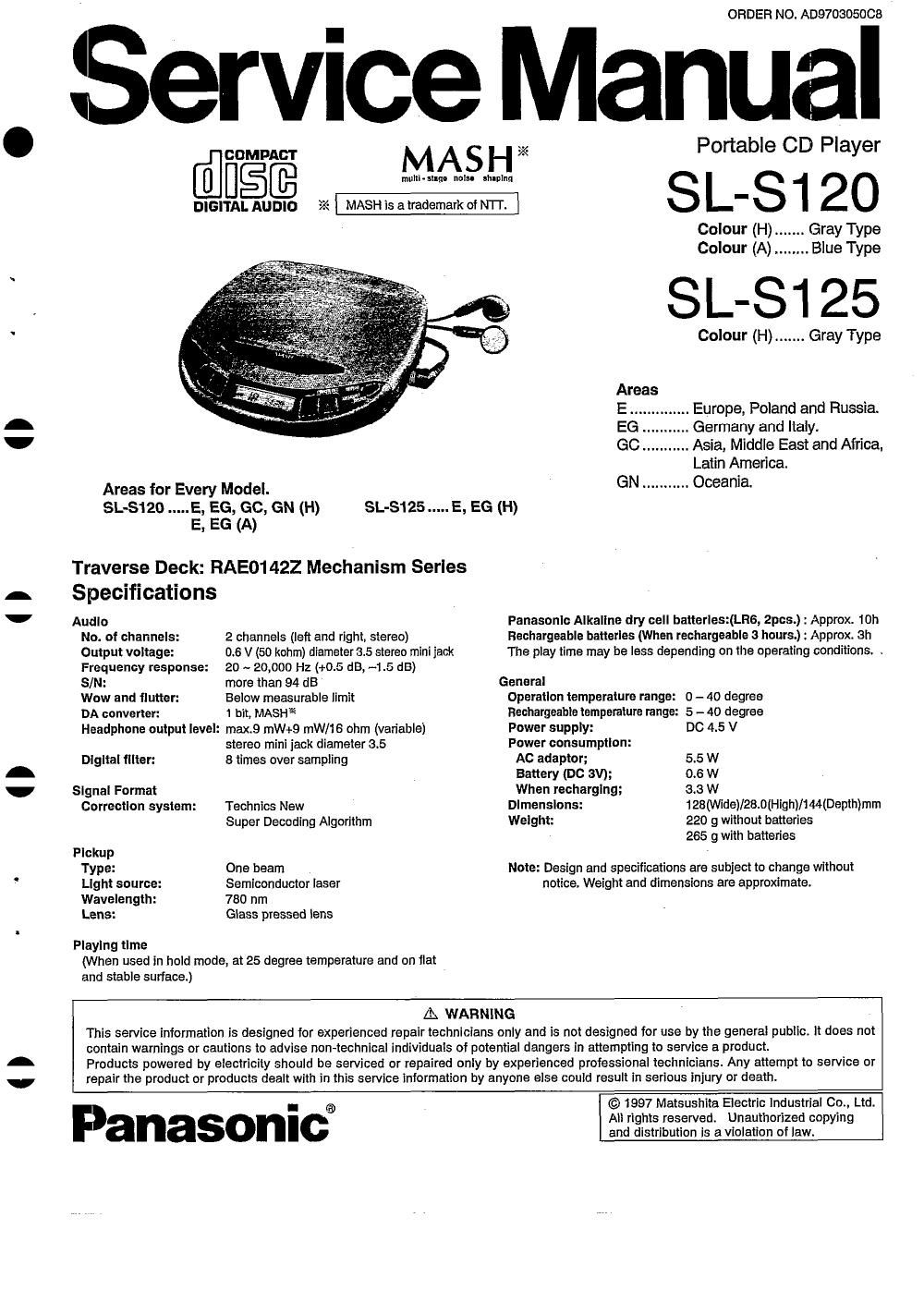 panasonic sl s 120 service manual