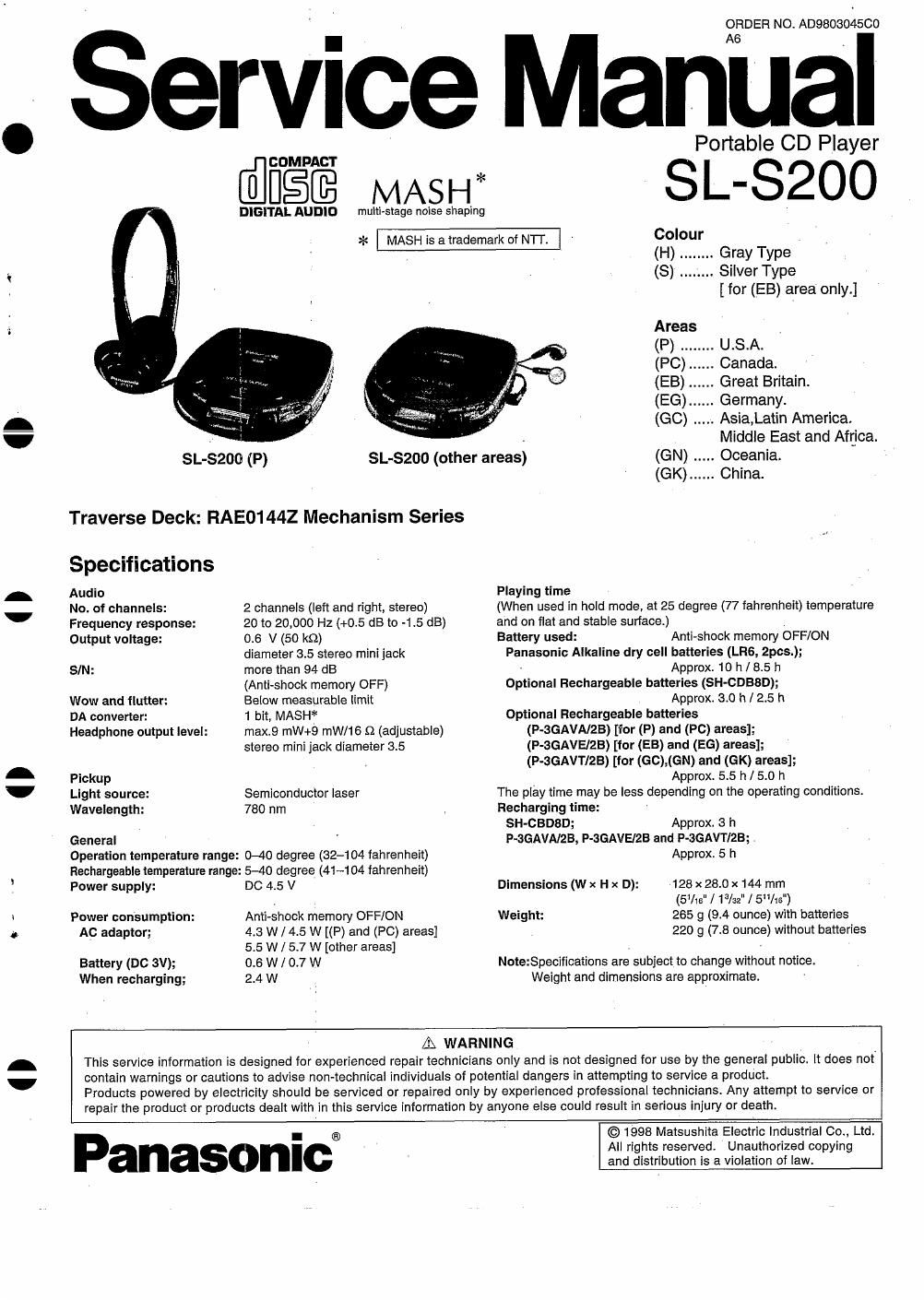 panasonic sl s 200 service manual