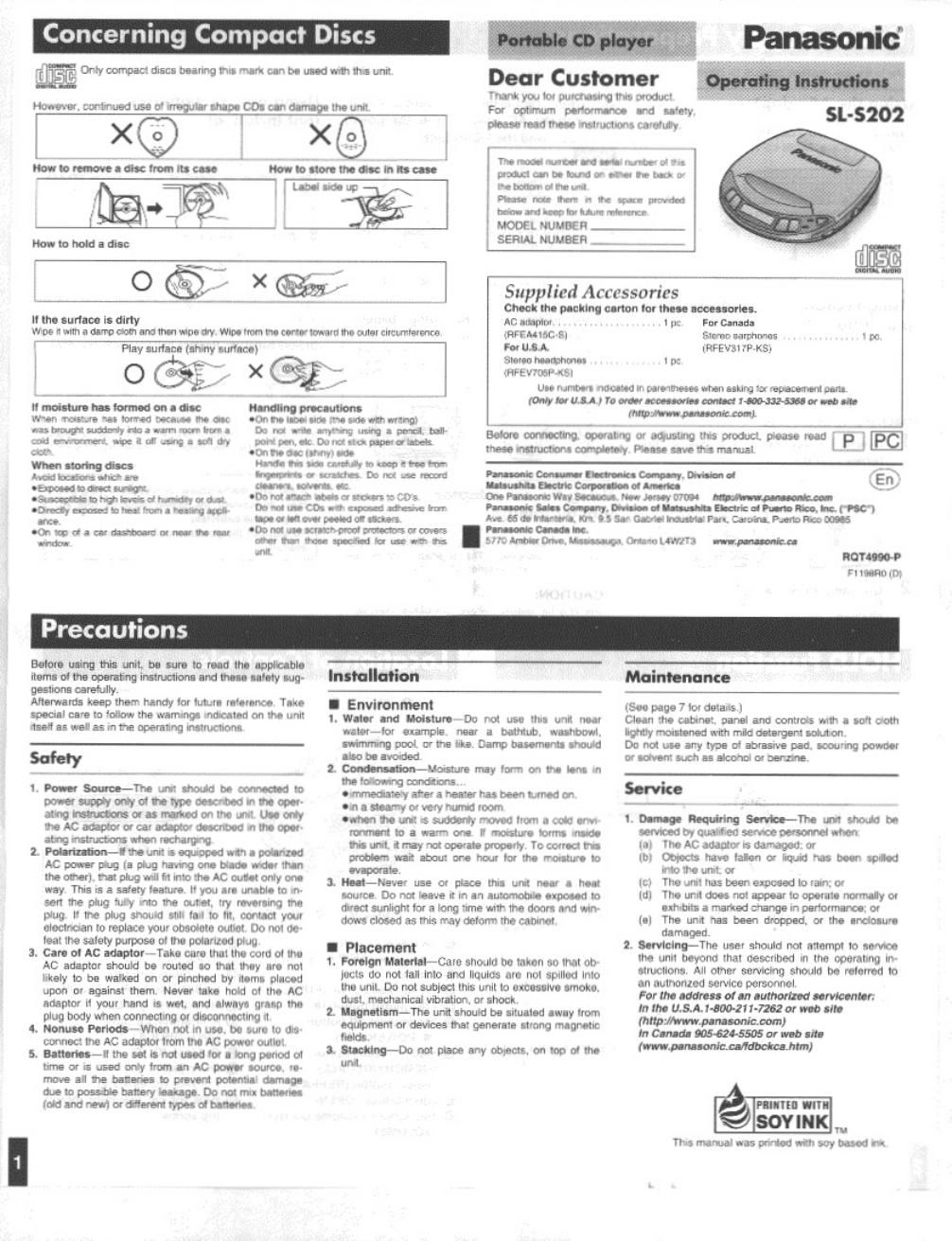 panasonic sl s 202 owners manual