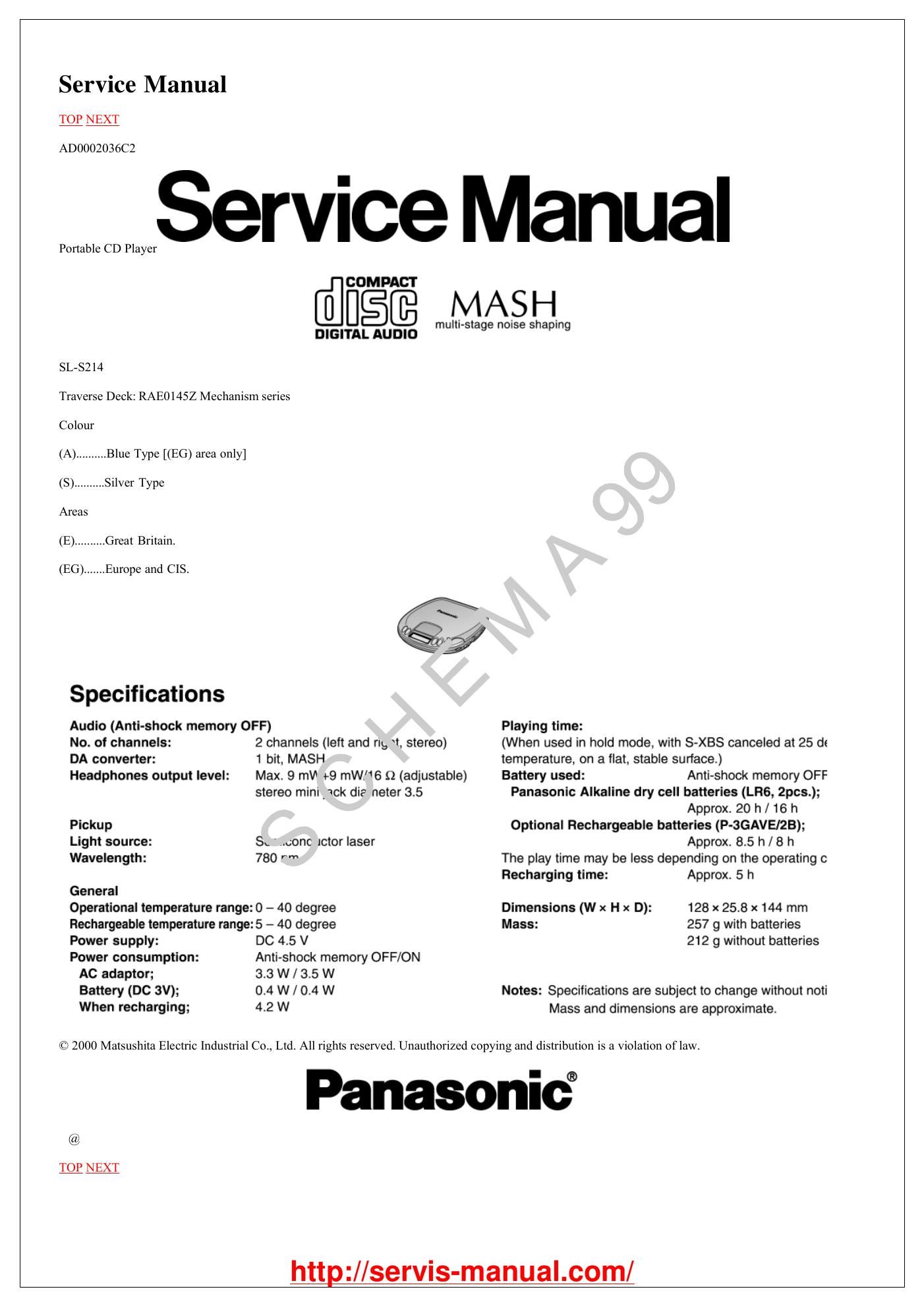 panasonic sl s 214 service manual