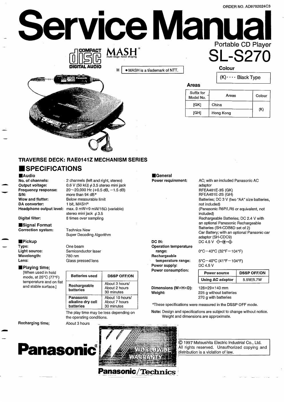 panasonic sl s 270 service manual