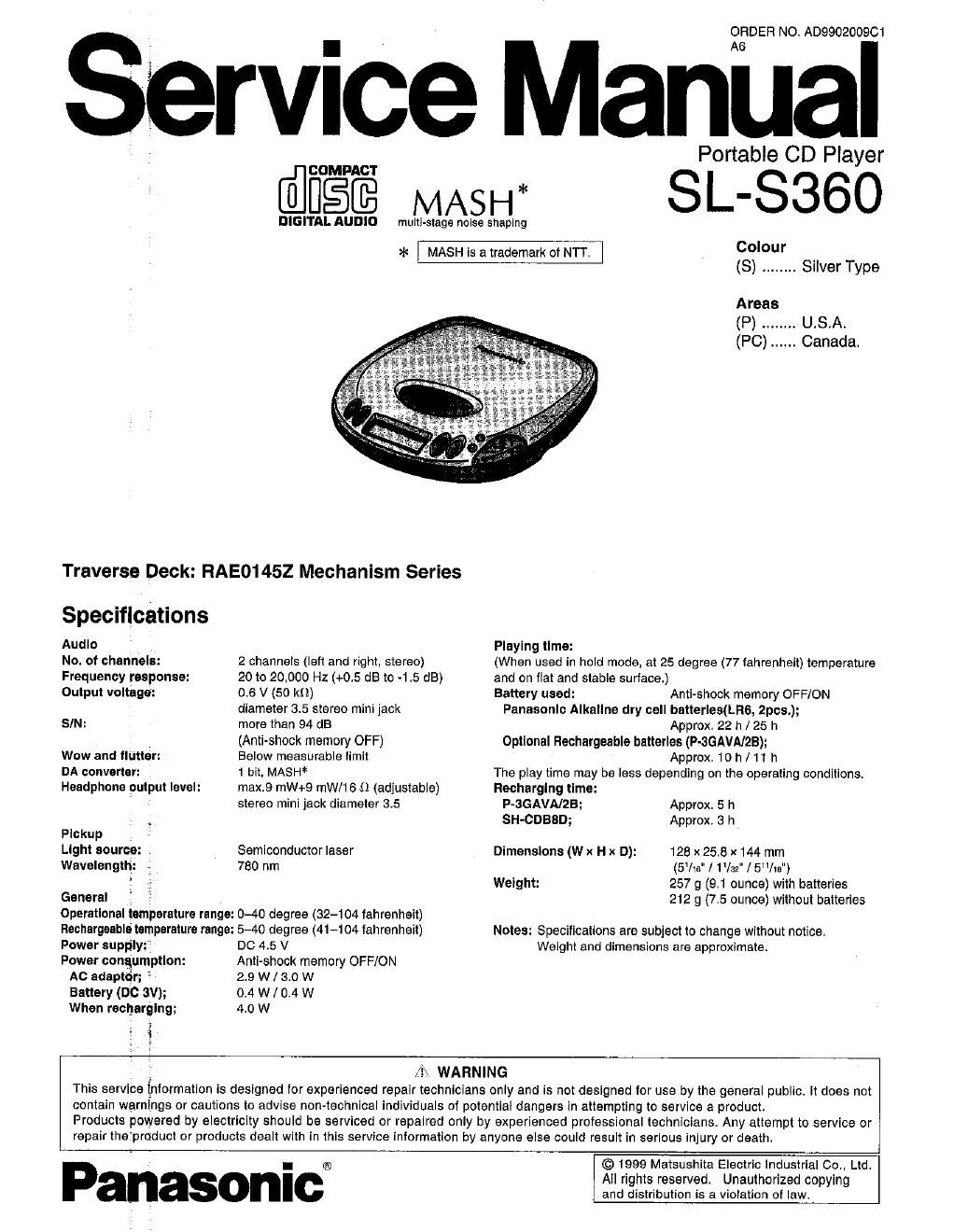 panasonic sl s 360 service manual