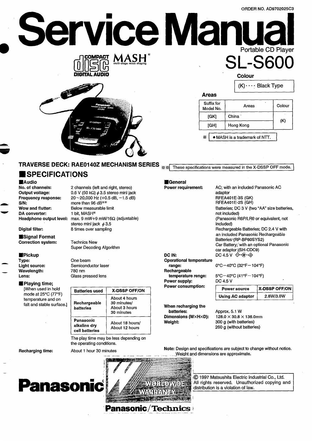 panasonic sl s 600 service manual
