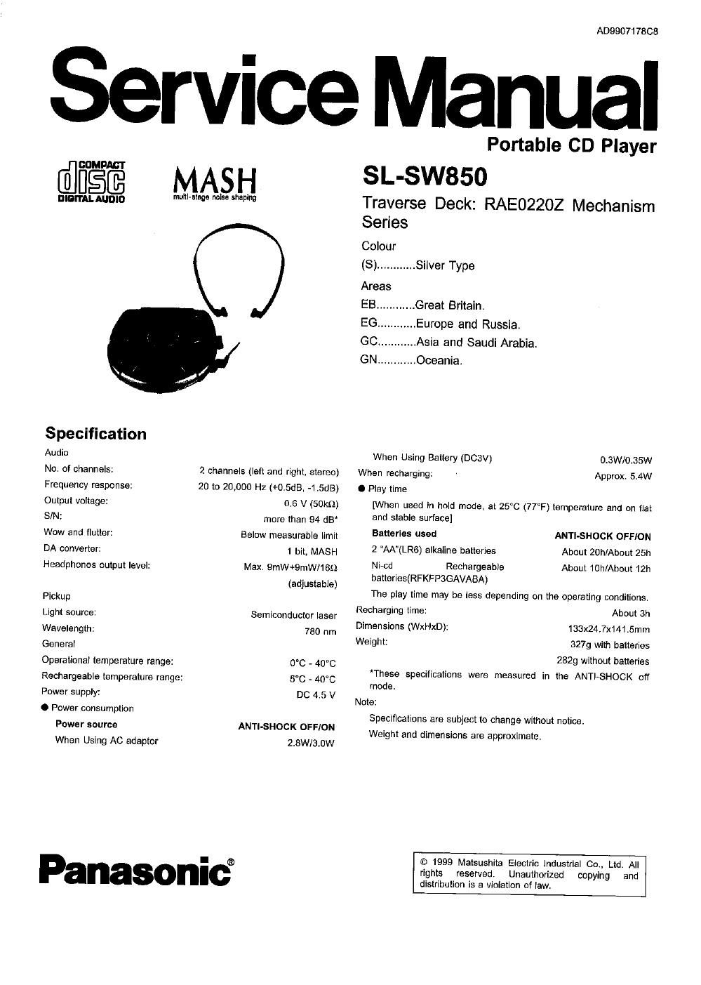 panasonic sl sw 850 service manual