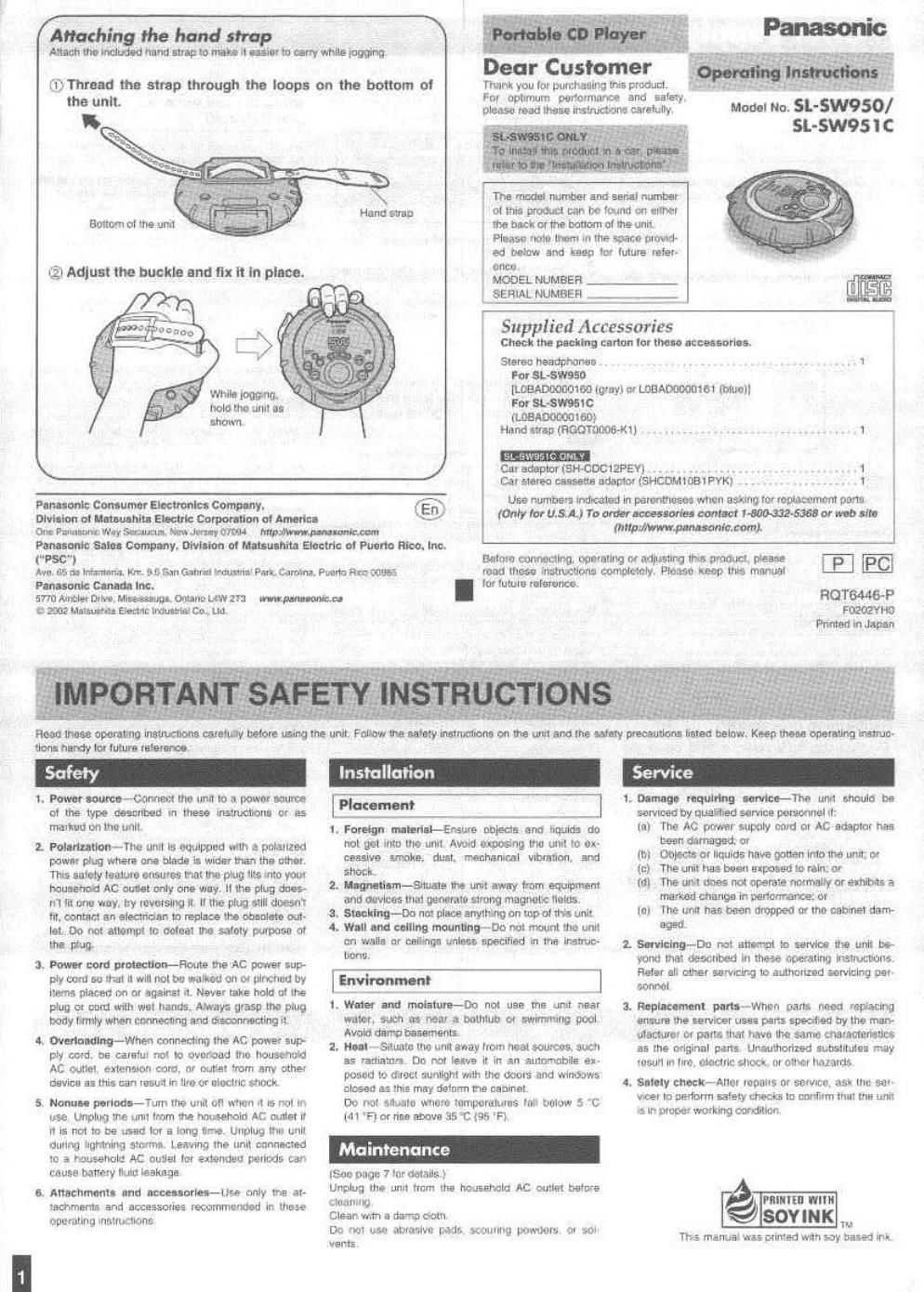 panasonic sl sw 950 owners manual