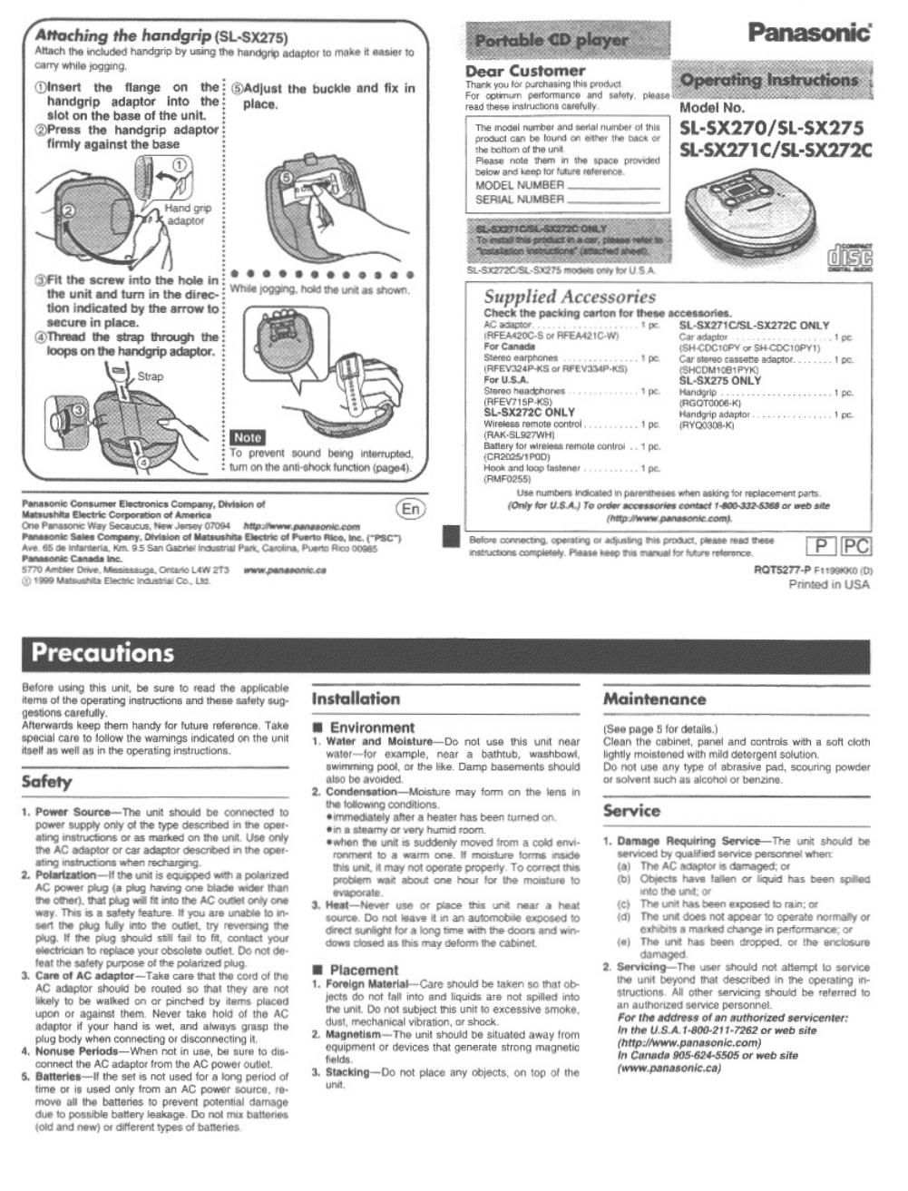 panasonic sl sx 270 owners manual