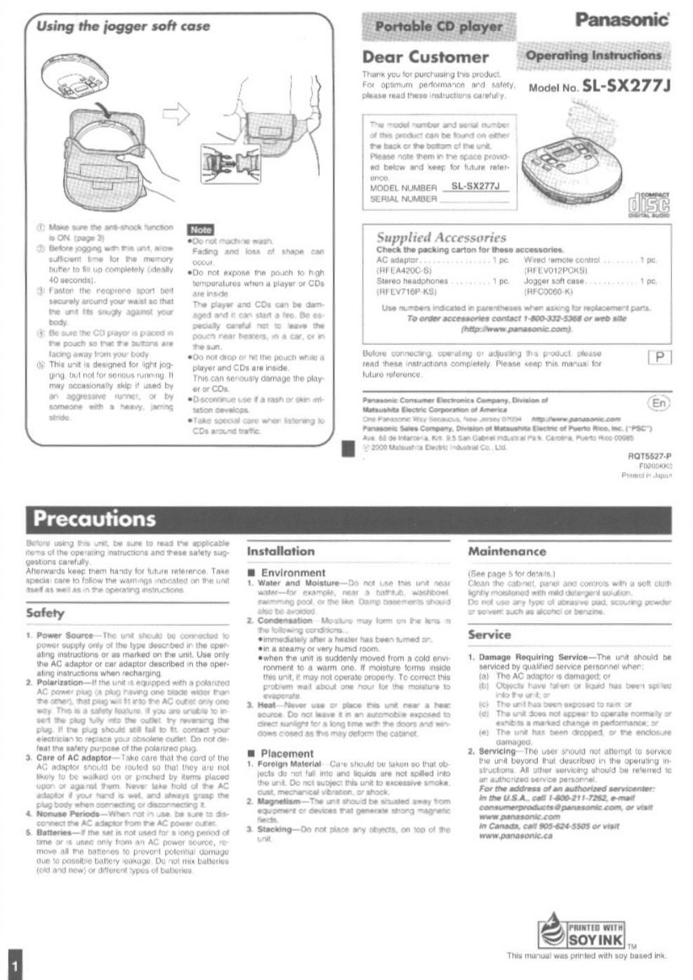 panasonic sl sx 277 j owners manual